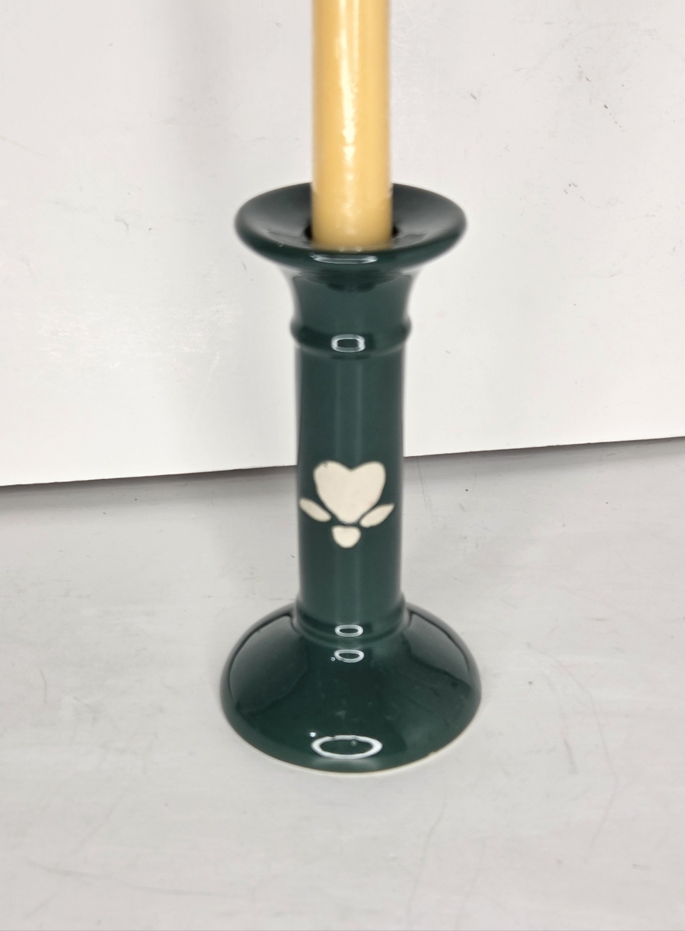 Vintage Hermitage Pottery Green Stoneware Candlestick With Heart Design - Picture 4 of 5